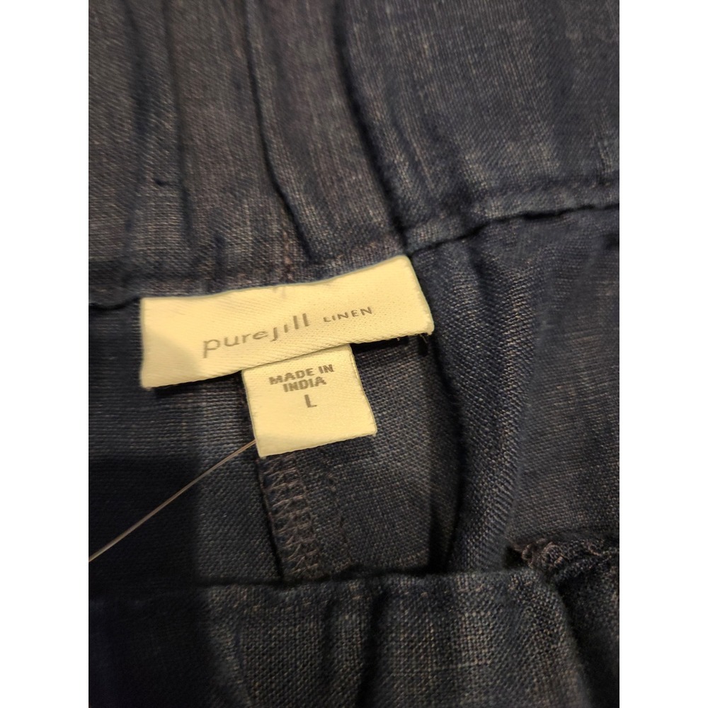 J. Jill Pure Jill Linen Pants Navy Blue Elastic Waist Drawstring Hem Large NEW - Picture 4 of 9